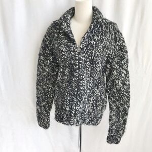 Club Monaco Women’s Wool Black White Thick Knit Zip Up Cardigan/jacket Medium